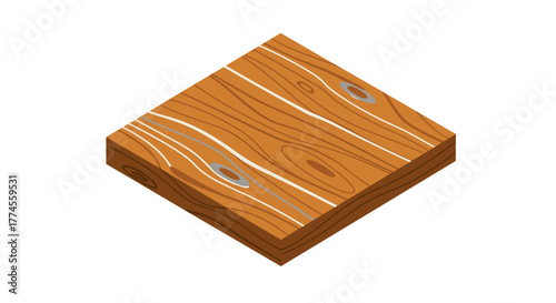 Isometric wooden plank with natural grain pattern for design projects
