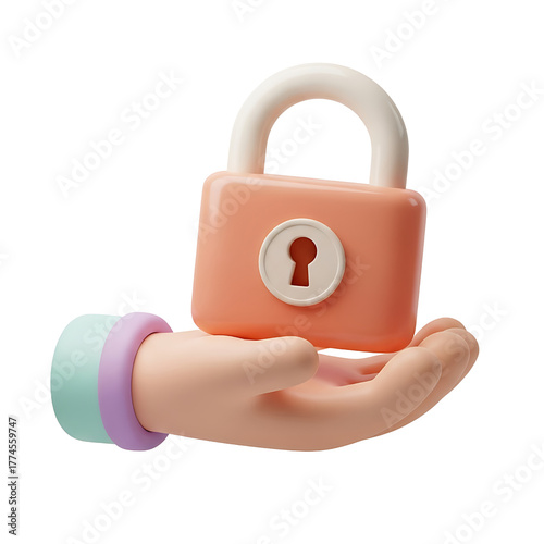security protection Support hand with Lock icon 3d cartoon style illustration