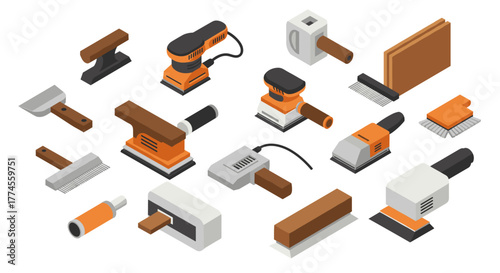 Isometric carpentry tools set for woodworking and diy projects