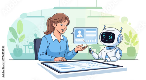 Human and Robot Collaboration: A Woman and AI Robot Working Together on Project