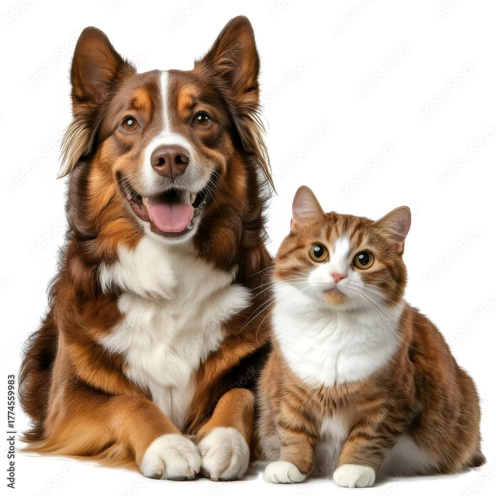 Obraz premium 犬と猫の親しい友情動物の肖像画