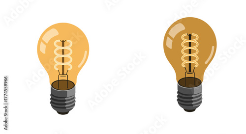 Retro edison light bulbs with spiral filaments on white background