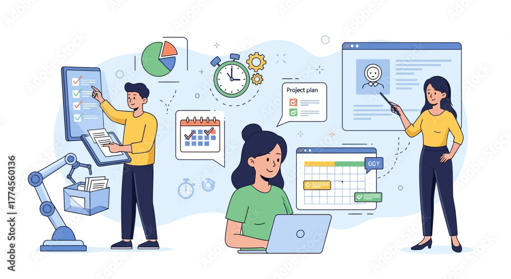 Fototapeta premium Teamwork in the office to achieve project success with effective time management