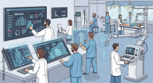 Advanced healthcare concept, robotic surgery, doctors using artificial intelligence technology