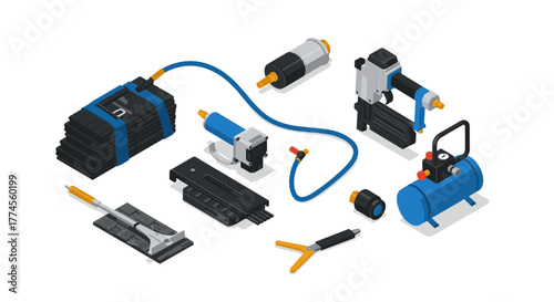 Comprehensive set of isometric pneumatic tools and equipment