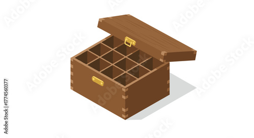 Rustic wooden open box with compartments for storage and organization