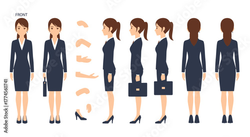 Businesswoman character set for animation, complete with various poses and gestures