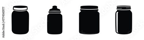 Collection of baby food jars and bottles simple icon graphics for design and packaging