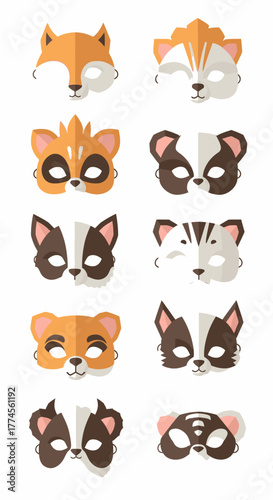 Collection of Animal Masks - Fox, Raccoon, Skunk, and More for Parties.