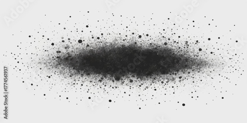 Black ink splat texture on a wet transparent glass surface with abstract blue water droplets