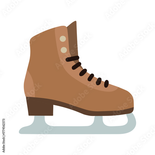 Brown ice skate illustration with silver blade and black laces
