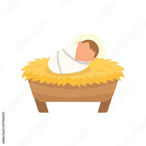 Baby Jesus in manger illustration for Christmas nativity theme