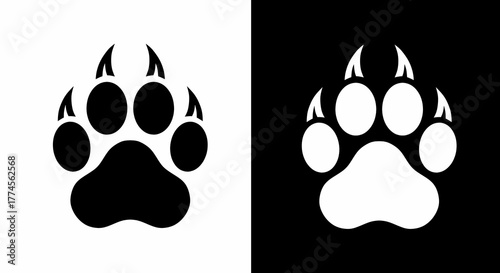 Bear Paw Print Set: Black and White Animal Claw Graphic Design