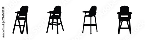 Four silhouette high chairs various angles baby furniture feeding seat toddler child sitting