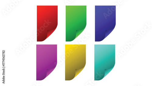 Free Download Six vibrant colorful vertical rectangular banners or ribbons with curved edges arranged in two rows isolated on white background, Minimal Curved Edge Poster Series, Bold Folded Paper - GFXLoad