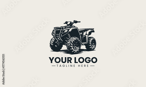 Powerful black vector illustration of an aggressive off-road ATV quad bike with large tires creating a dynamic adventure sport symbol