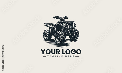 Powerful black vector illustration of an aggressive off-road ATV quad bike with large tires creating a dynamic adventure sport symbol