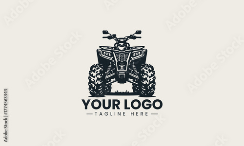 Powerful black vector illustration of an aggressive off-road ATV quad bike with large tires creating a dynamic adventure sport symbol