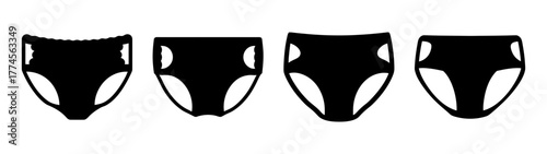 Four black briefs icon set different designs baby toddler adult underwear apparel