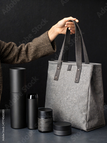 Stylish Tote Bag and Matching Containers for Travel and Daily Use