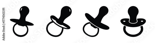 Four different pacifier styles silhouette collection for baby care and comfort