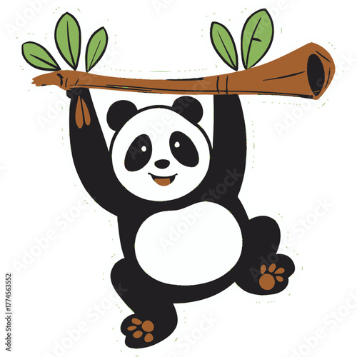 Playful Red Panda Hanging from Tree Branch with Cheeky Smile | Cute Kawaii Red Panda Swinging from Branch | Adorable Smiling Red Panda in Playful Pose | Charming Cartoon Red Panda Hanging Happily