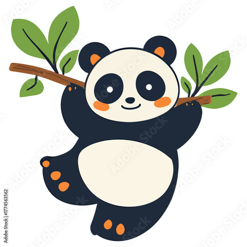 Playful Red Panda Hanging from Tree Branch with Cheeky Smile | Cute Kawaii Red Panda Swinging from Branch | Adorable Smiling Red Panda in Playful Pose | Charming Cartoon Red Panda Hanging Happily