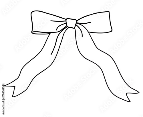 Decorative line art bow isolated on white. 1 September holiday for schoolgirl decoration element. Hair accessory design. Vector flat stock illustration. Not AI.