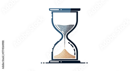 Stylized Hourglass Illustration with Flowing Sand and Blue Accents