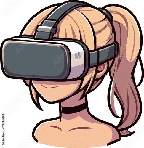 VRゴーグルをつける女性のイラスト