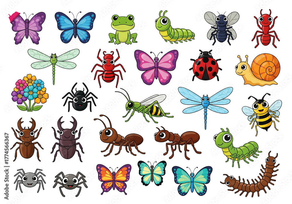Obraz premium Cute Cartoon Insects Clipart Bundle,