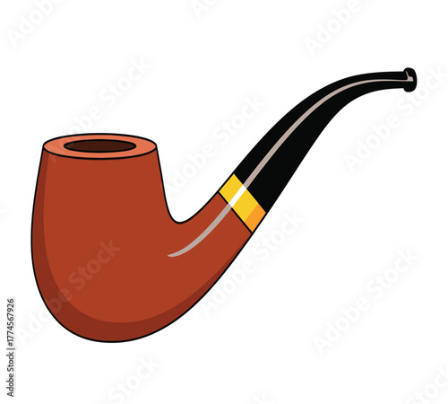 Cartoon illustration of a tobacco pipe with a brown bowl isolated on white background