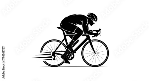 Cyclist Silhouette on Racing Bike with Motion Lines