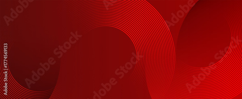 Abstract red background with glowing curve lines. Modern shiny red gradient geometric circle lines pattern. Suit for banner, web, brochure, pamflet and presentation