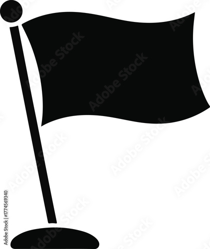 Black flag on a pole with a rounded base flag pole