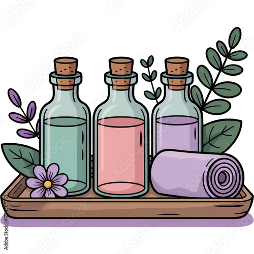  Essential Oil Bottles - spa day png clipart, Relaxation Self Care Beauty art, Watercolor Spa Day Illustration, Spa Girl png design, 
