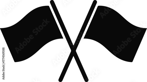 Black Flags Crossed Icon Isolated on White symbol