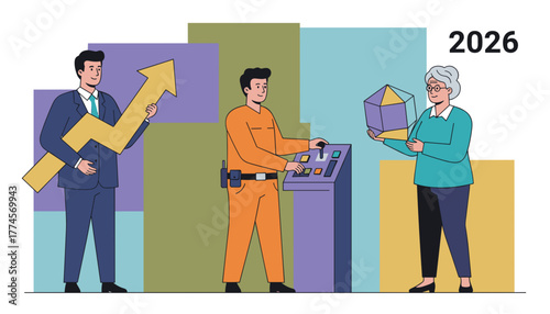 Diverse professionals focused on future growth and planning for the year 2026