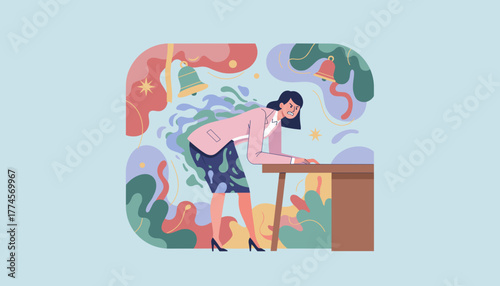 Frustrated businesswoman reacting to extreme pressure alarms and work stress