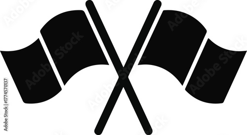 Two Black Crossed Flags Icon on White Background symbol