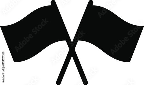 Two Black Waving Flags Crossed on White vector illustration