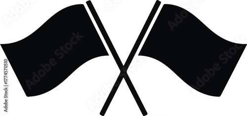 Two Crossed Black Flags Icon on White Background