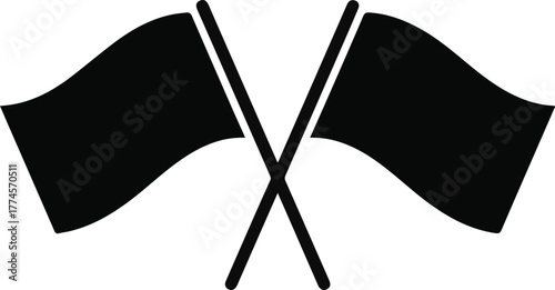 Two Crossed Black Flags Icon on White Background symbol
