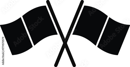 Two crossed black flags on white background crossed flags
