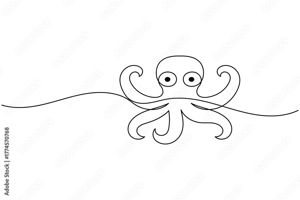 Fototapeta premium Octopus continuous one line drawing minimal sea animal illustration design