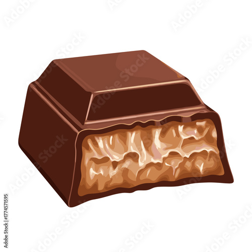 Chocolate candy bar with nougat filling on white background  