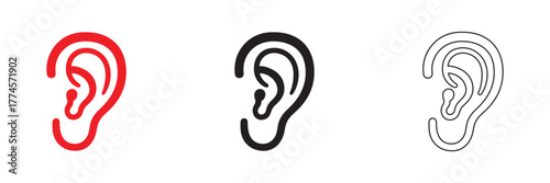 human ear vector icon set, human ear silhouette, line art vector illustration