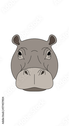 Cartoon Hippopotamus Head with Detailed Features and Neutral Expression.