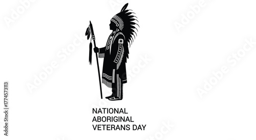 A simple black and white illustration for national aboriginal veterans day