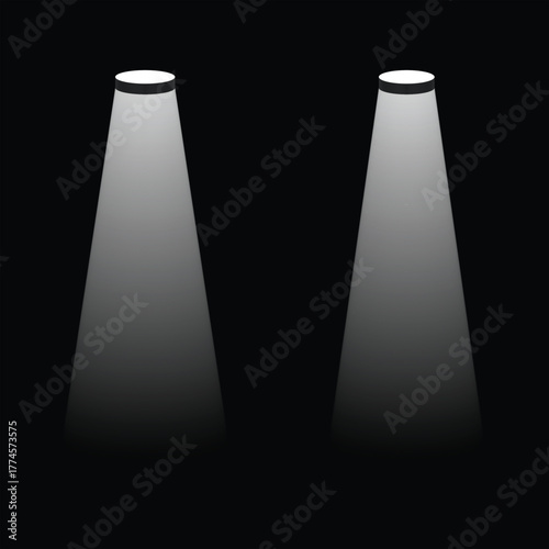 black and white Bright spotlight illuminating dark space vector